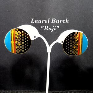 Laurel Burch "RAJI" Post Earrings, Round Enamel Cloisonne, Geometric Design
